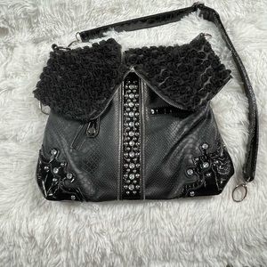 Ustyle Bag Unique Studded Little Black Dress Convertible Purse With Roses